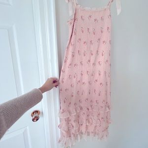 NWT Abercrombie Pink Floral Ruched Midi Dress Size L